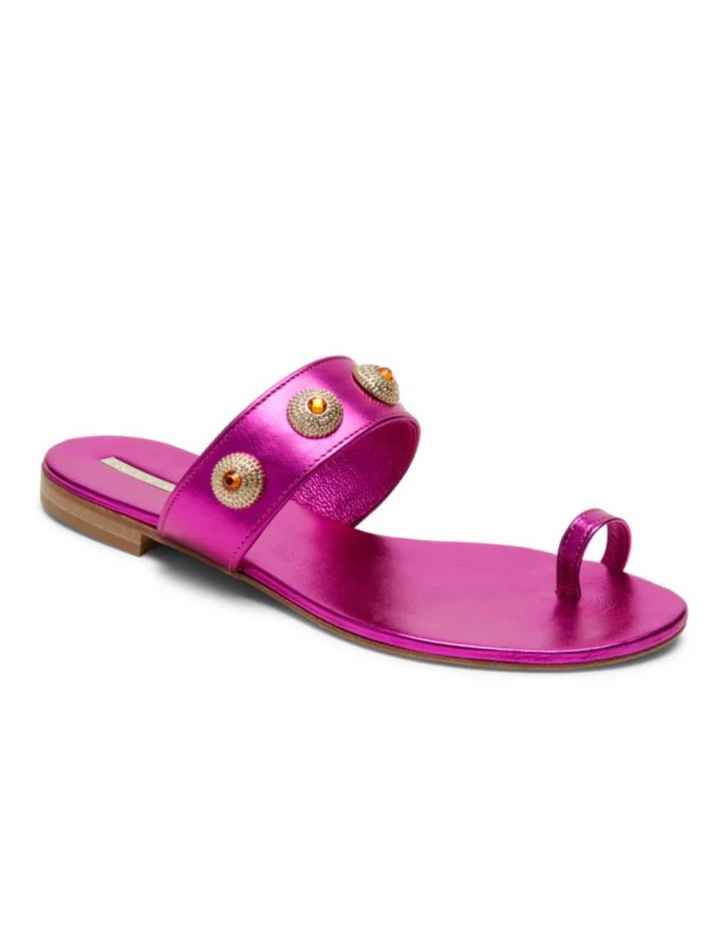 Alexis Isabel Fuchsia Metallic Studded Leather Sandals Flat